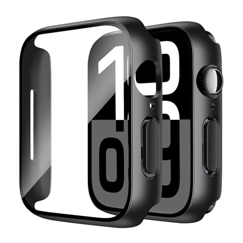 Smiling 2 Pack Case Compatible with Apple Watch Series 11 (2025)/Series 10 46mm with Tempered Glass Screen Protector, Hard PC Case Overall Protective Cover, 9H+ Hardness Scratch-Resistant - Black - Image 1