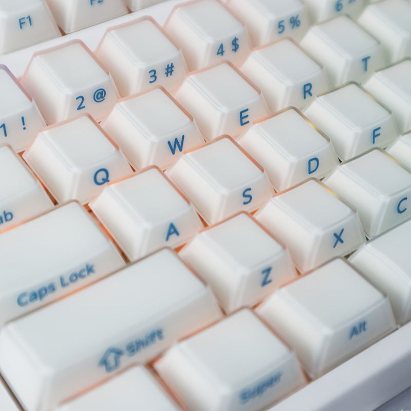 Blue Characters Translucent Frosted Crystal Keycaps Cherry Profile Side Engraved 6.25U Spacebar MX Switch Mechanical Keyboard - Image 1