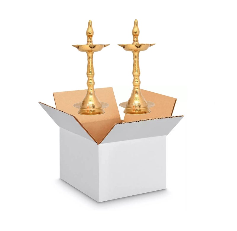 NOBILITY Brass Oil Lamp Diya 10 Inch Kerala Traditional Samai Deepak Lamp Kutthu vilakku Panchmahal Deepam for Pooja Mandir Diwali Indian Gift Items Puja Set Pack of 2 - Image 4