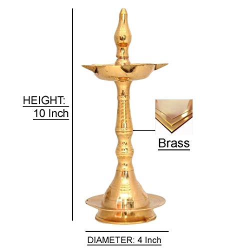 NOBILITY Brass Oil Lamp Diya 10 Inch Kerala Traditional Samai Deepak Lamp Kutthu vilakku Panchmahal Deepam for Pooja Mandir Diwali Indian Gift Items Puja Set Pack of 2 - Image 3