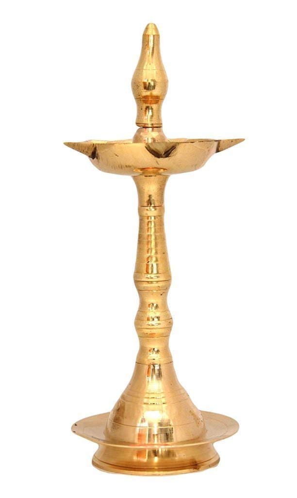 NOBILITY Brass Oil Lamp Diya 10 Inch Kerala Traditional Samai Deepak Lamp Kutthu vilakku Panchmahal Deepam for Pooja Mandir Diwali Indian Gift Items Puja Set Pack of 2 - Image 2