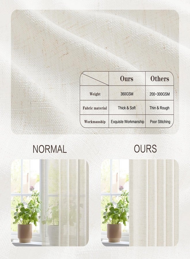 YZ HOME ستائر كتان مطوية بطول 84 بوصة لغرفة المعيشة، بيج وأبيض، ستائر مطوية تسمح بمرور الضوء، ستائر سميكة ذات ملمس مميز، ستائر نافذة شبه شفافة مزودة بخطافات لغرفة النوم، تصميم ريفي، لوحتان. - Image 2