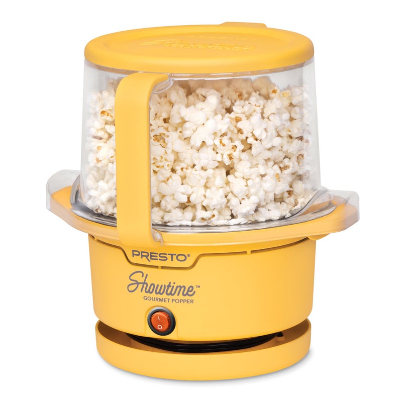 Presto! Presto 05206 Showtime Gourmet Oil Popcorn Popper - 9-Cups, Built-In Serving Bowl, Compact Design, Ceramic Nonstick, PFAS Free, Yellow - Image 1