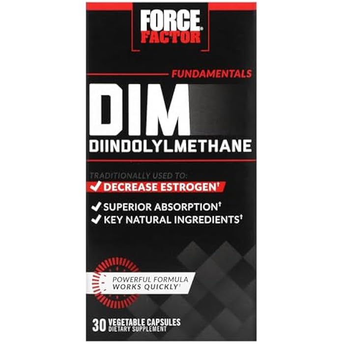 Force Factor حبوب فورس فاكتور DIM لتقليل الإستروجين لدى الرجال، مكمل دايندوليلميثان بمكونات طبيعية رئيسية وامتصاص فائق، دايندوليلميثان 300 ملغ، يعمل بسرعة، 30 كبسولة - Image 1
