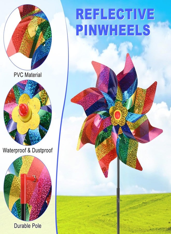M METERXITY 1-Pack Flower Wind Spinner Sparkly Lawn Pinwheels, 20 Inch Plastic Reflective Pinwheels for Party Decorations/Yard/Garden, Colorful Rainbow Garden Windmill [Colorful] - Image 2