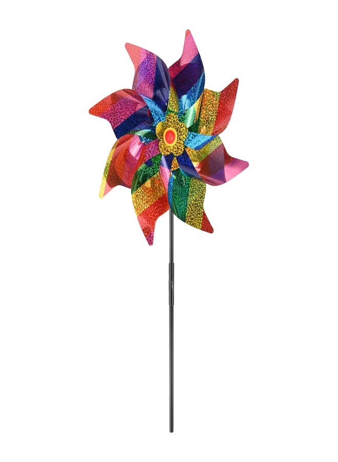 M METERXITY 1-Pack Flower Wind Spinner Sparkly Lawn Pinwheels, 20 Inch Plastic Reflective Pinwheels for Party Decorations/Yard/Garden, Colorful Rainbow Garden Windmill [Colorful] - Image 1