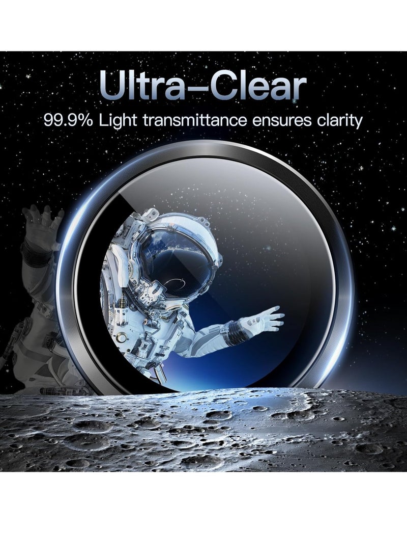 حامي عدسة الكاميرا لجهاز آيفون 15 برو 6.1 بوصة وآيفون 15 برو ماكس 6.7 بوصة، زجاج مقسى 9H غلاف حلقة معدنية فردية، شفاف عالي الدقة، 3 عبوات (أسود فضائي) - Image 5