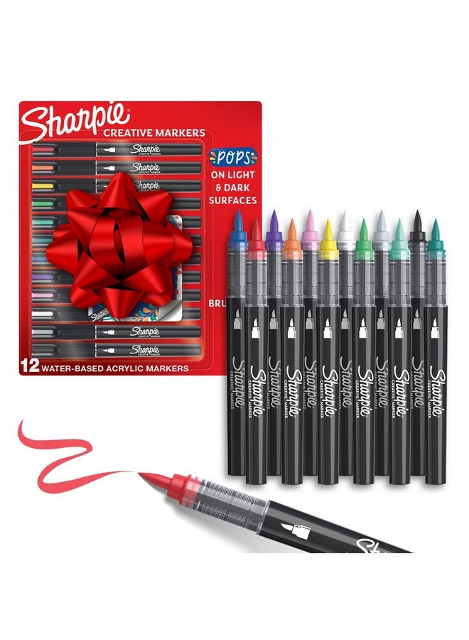 Sharpie Creative Paint-Like Brush Tip Acrylic Markers, Assorted Colors, Stocking Stuffers, 12 Count, Perfect For Art And Craft Supplies - Image 1