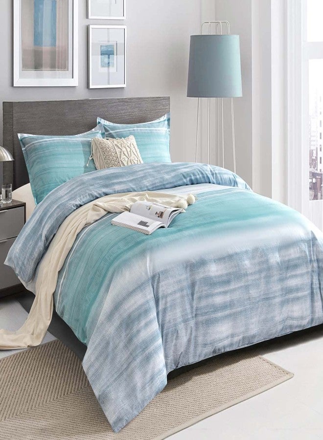 ETDIFFE Teal Duvet Cover Queen Size, 3pc Modern Grey and Blue Gradient Striped Microfiber Comforter Cover Set, Farmhouse Soft and Lightweight Abstract Ombre Pattern Quilt Cover (90x90) for Women Teen - Image 2