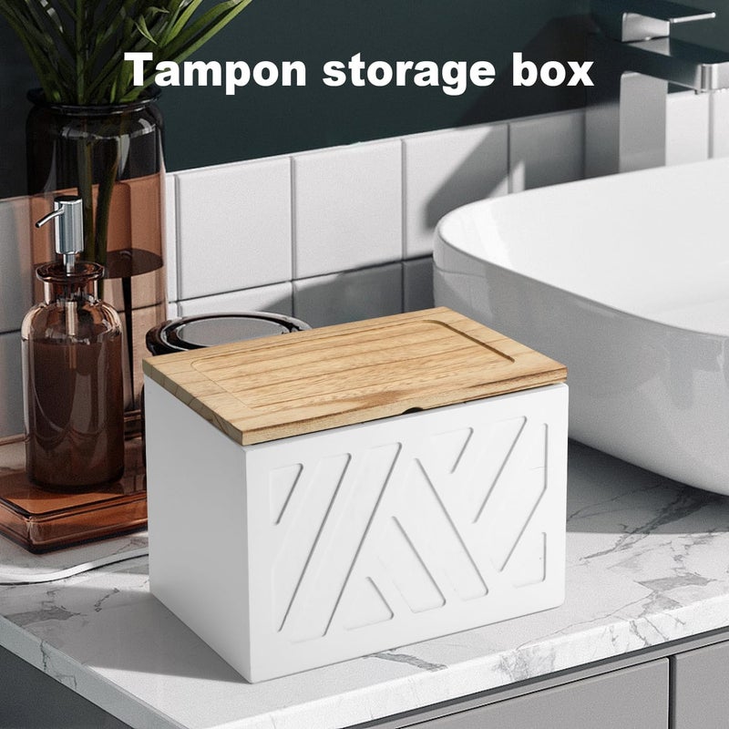 MROUEN Tampon Holder for Bathroom, Feminine Product Organizer, Pad Organize Case with Lid, Shark Week Wooden Tampon Storage Decor, Lady Girl Stuff Box for Toilet Bathroom Accessories- White - Image 4