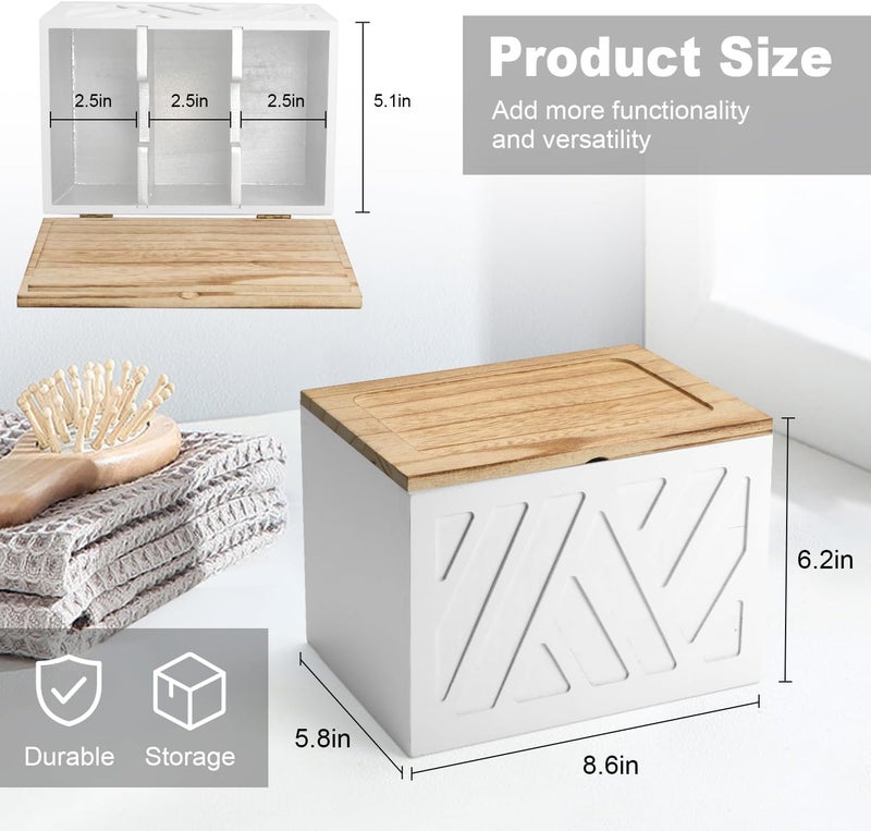 MROUEN Tampon Holder for Bathroom, Feminine Product Organizer, Pad Organize Case with Lid, Shark Week Wooden Tampon Storage Decor, Lady Girl Stuff Box for Toilet Bathroom Accessories- White - Image 5