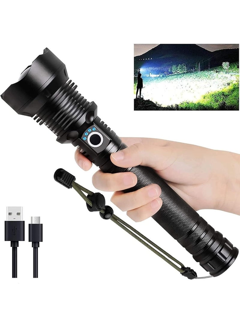 Rechargeable LED Flashlights High Lumens, 90000 Lumens Super Bright Zoomable Waterproof Flashlight with Batteries Included & 3 Modes, Powerful Handheld for Camping Emergencies Black P70 - Image 1