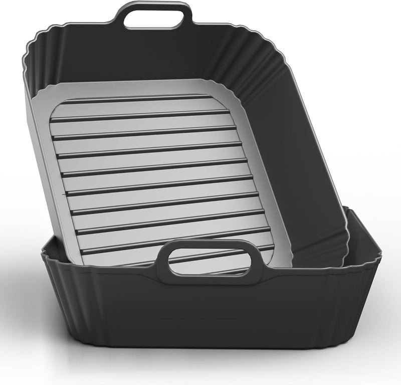 PINTAUR 9-Inch Square Silicone Liners for Large Air Fryer 2Pack, 6 to 8.5QT Silicone Pot Baking Accessories for Chefman COSORI Ninja Instant Pot Vortex XL Cuisinart, Reusable Air Fryer Tray Insert - Image 1