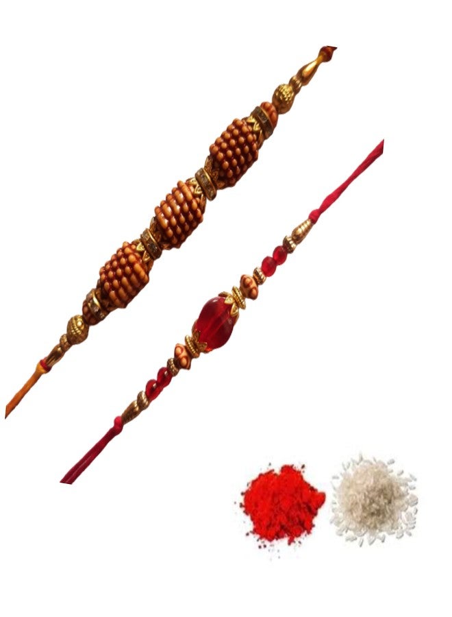 CRAFTOMANIC لؤلؤ فاخر تقليدي، Rudraksh Multi Designer Rakhi للأخ، Raksha Bandhan Rakhi مع Roli TilakPearl Rakhi للرجال والأولاد/مجموعة Dora Rakhi للأخ مع Roli Chawal - Image 1