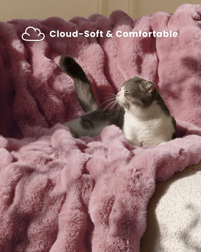 blunique Ultra Soft Cozy Faux Fur Throw Blanket, Fuzzy Plush Thick Bubble Blanket, Oversize Luxury Fluffy Blanket for Couch, Sofa, Bedroom, and Living Room,50x60 Inches,Pink - Image 3