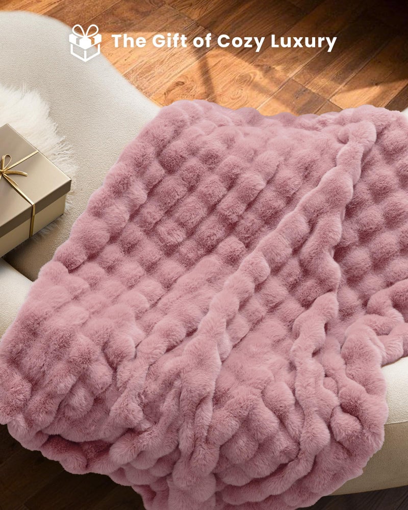 blunique Ultra Soft Cozy Faux Fur Throw Blanket, Fuzzy Plush Thick Bubble Blanket, Oversize Luxury Fluffy Blanket for Couch, Sofa, Bedroom, and Living Room,50x60 Inches,Pink - Image 4