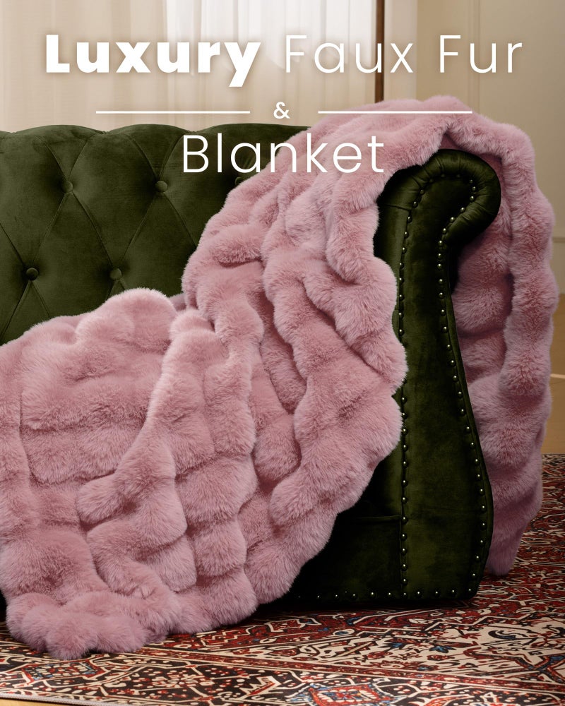 blunique Ultra Soft Cozy Faux Fur Throw Blanket, Fuzzy Plush Thick Bubble Blanket, Oversize Luxury Fluffy Blanket for Couch, Sofa, Bedroom, and Living Room,50x60 Inches,Pink - Image 2