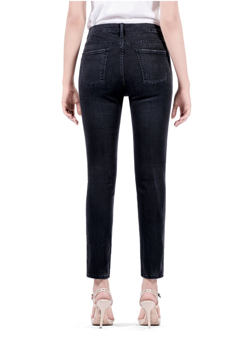 ويب دنيم بنطال جينز نسائي ضيق متوسط ​​الارتفاع من Web Denim - بنطال دينم قابل للتمدد وممزق حتى الركبة  - Image 3