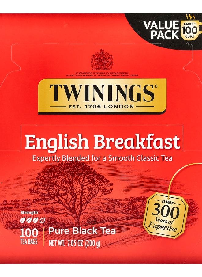 Twinings Pure Black Tea English Breakfast 100 Tea Bags 7.05 oz (200 g) 