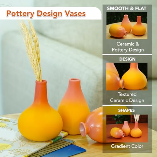 Ekhasa Nostrae by Ekhasa Ceramic Bud Flower Vase Set of 3 | Mini Flower Vases Combo for Living Room, Dining Table or Office Decor | Gift Item Pack for Housewarming Ceremony | Center Table Small Decor Items - Image 5