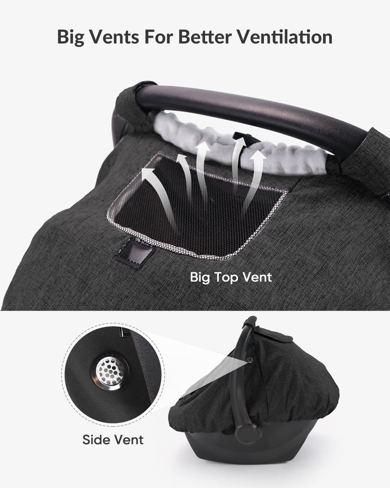 TinlyFinly Waterproof Car Seat Cover for Baby, 2-Layer Car Seat Rain Cover with Clear Window & Sunshade & Mesh Cover, Universal Infant Carseat Canopy for Stroller, Protect from Rain and Snow - Black - Image 4