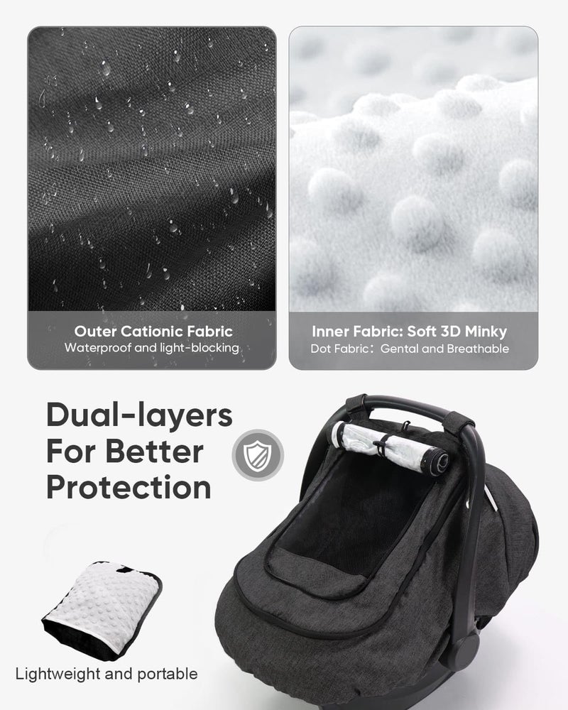 TinlyFinly Waterproof Car Seat Cover for Baby, 2-Layer Car Seat Rain Cover with Clear Window & Sunshade & Mesh Cover, Universal Infant Carseat Canopy for Stroller, Protect from Rain and Snow - Black - Image 5
