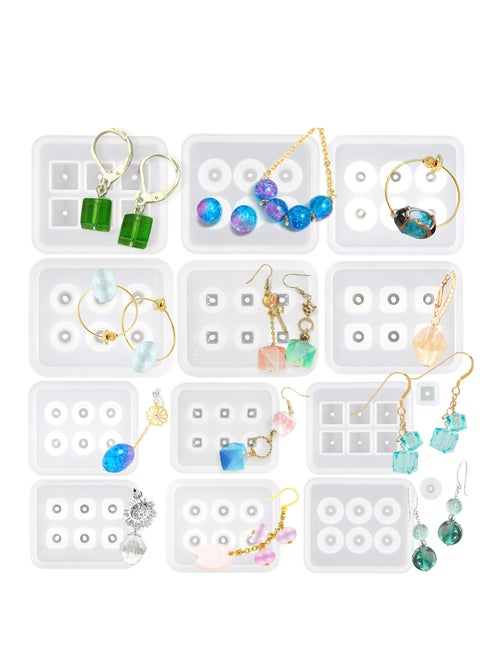 Resin Bead Molds with Hole Silicone Bead Molds for Resin with Crystal Line Dropper Round Square Shape Resin Epoxy Molds for Gemstone Cabochon Jewelry Casting