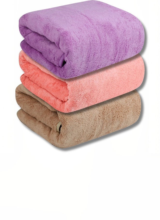 Fezora Microfiber Solid Bath Towel Set - 3 Pieces in Beige & Orange - Image 1