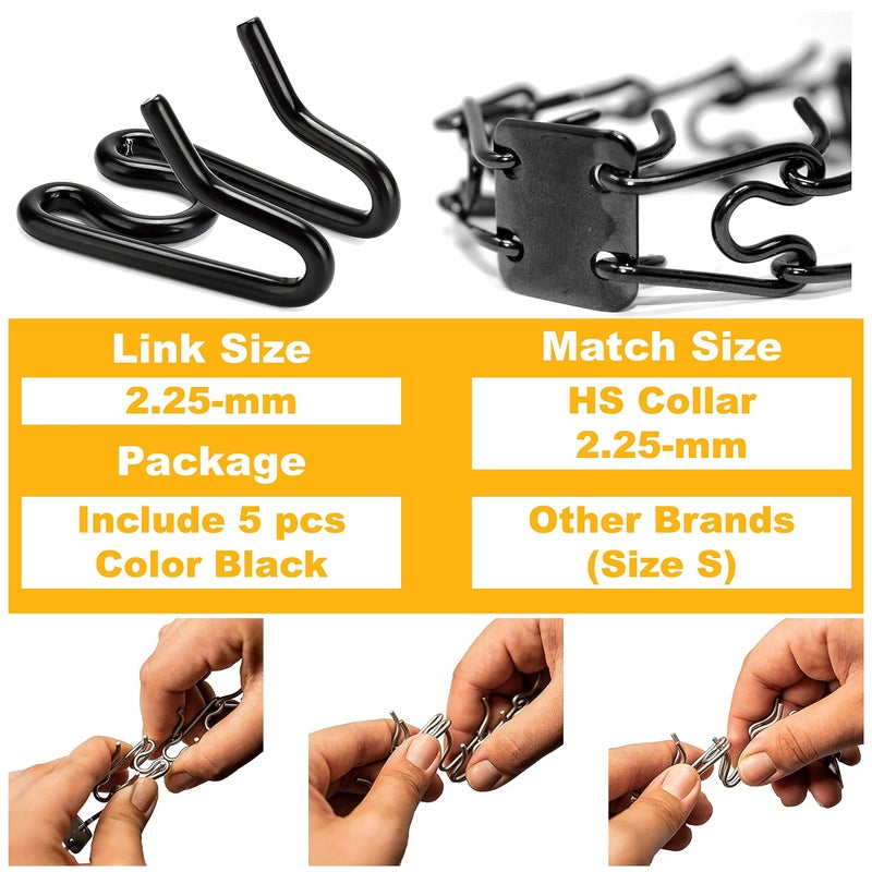 MOZETO (5 Pack) Stainless Steel Dog Collar Extra Links Designed for 2.25mmH-S Collar Links, Black - Image 2