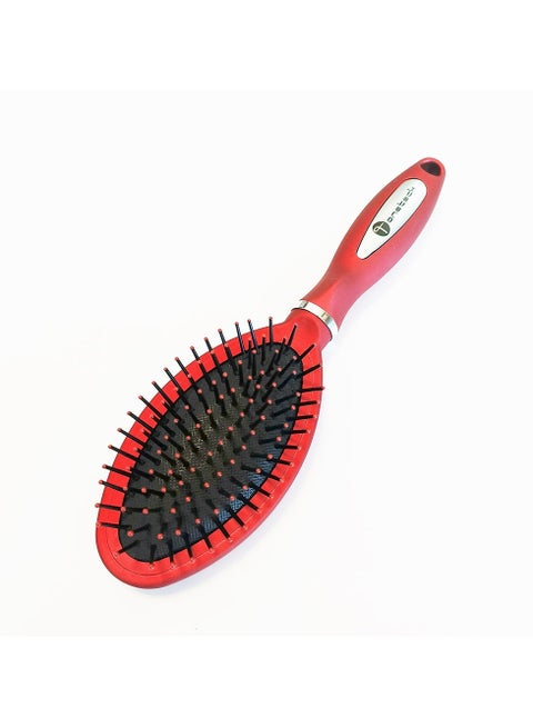 Onetech Oval Cushioned Hair Brush - Metallic Red - Gentle Detangling & Smoothing Brush for All Hair Types