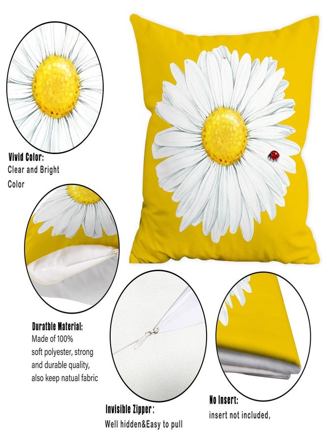 Hexagram Spring Summer Pillow Covers 18x18 Inch Set of 4, Farmhouse Spring Summer Decor Daisy Floral Yellow Pillow Covers for Couch Sofa Indoor Outdoor Yellow Sunflower Summer Decorations - Image 4