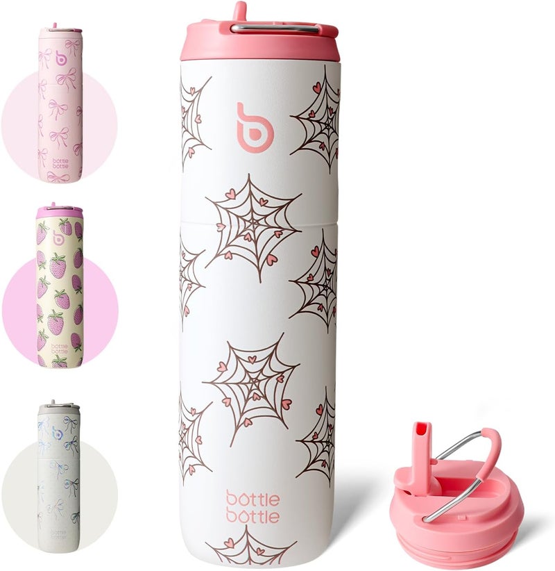 bottle bottle Insulated Stainless Steel Drinking Bottle 750 ml with Straw, Lid & Handle - Leak-Proof, BPA-Free, Double-Walled - Ideal Water Bottle for Sports, Travel & Fitness (Cupid Web) - Image 1