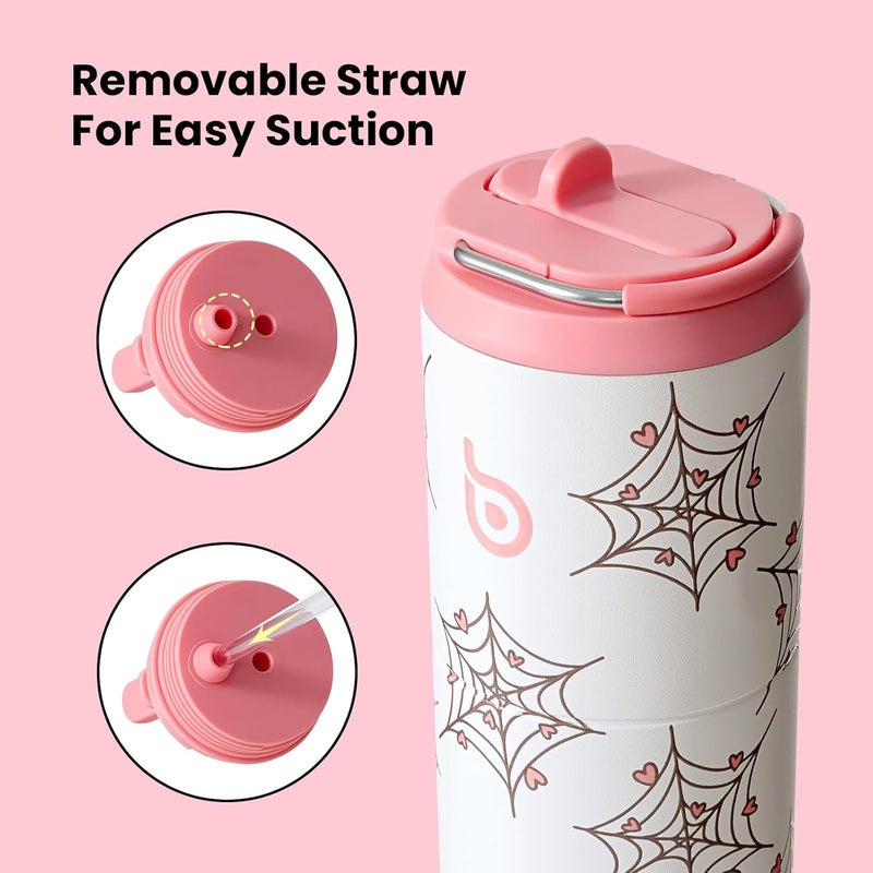 bottle bottle Insulated Stainless Steel Drinking Bottle 750 ml with Straw, Lid & Handle - Leak-Proof, BPA-Free, Double-Walled - Ideal Water Bottle for Sports, Travel & Fitness (Cupid Web) - Image 3
