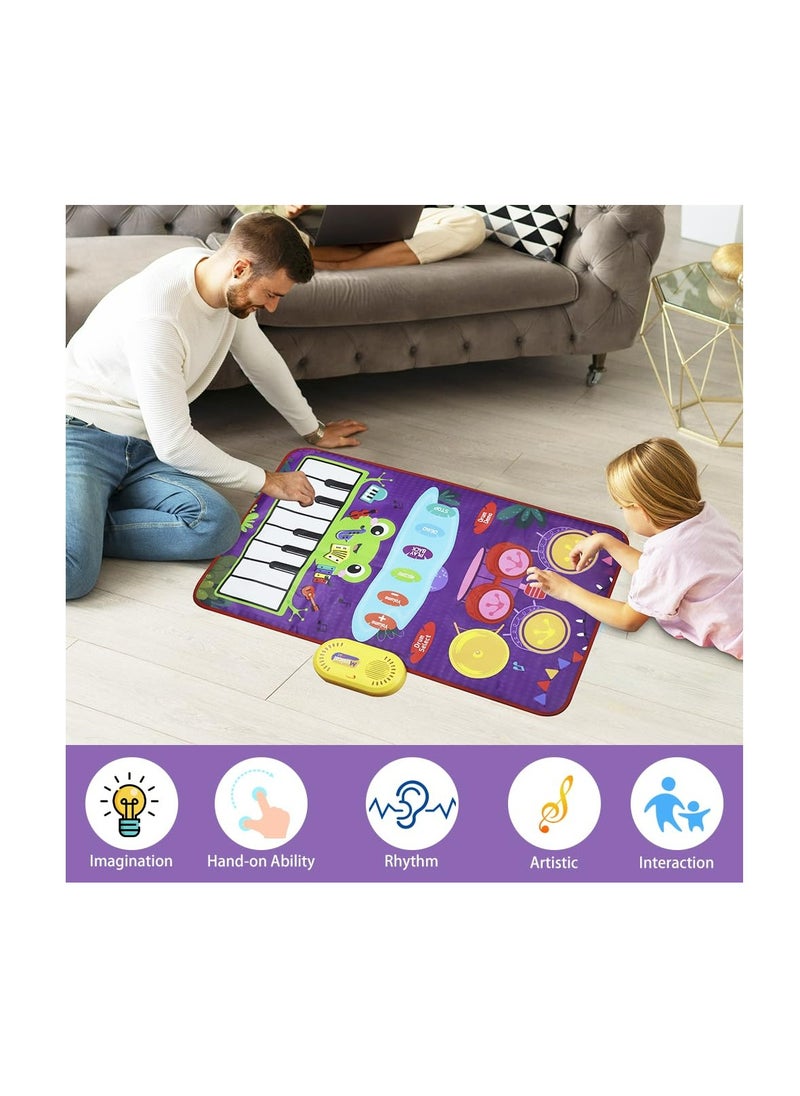 Generic Piano Activity Gym Play Mat,Musical Mat for Boys Girls Gift, Baby Toys 2-in-1 Toddler Musical Toys Piano Keyboard Drum Mat with 2 Sticks, Early Education Learning Floor Blanket for 1 2 3 4 5 Year Old Kids Birthday Present  - Image 5