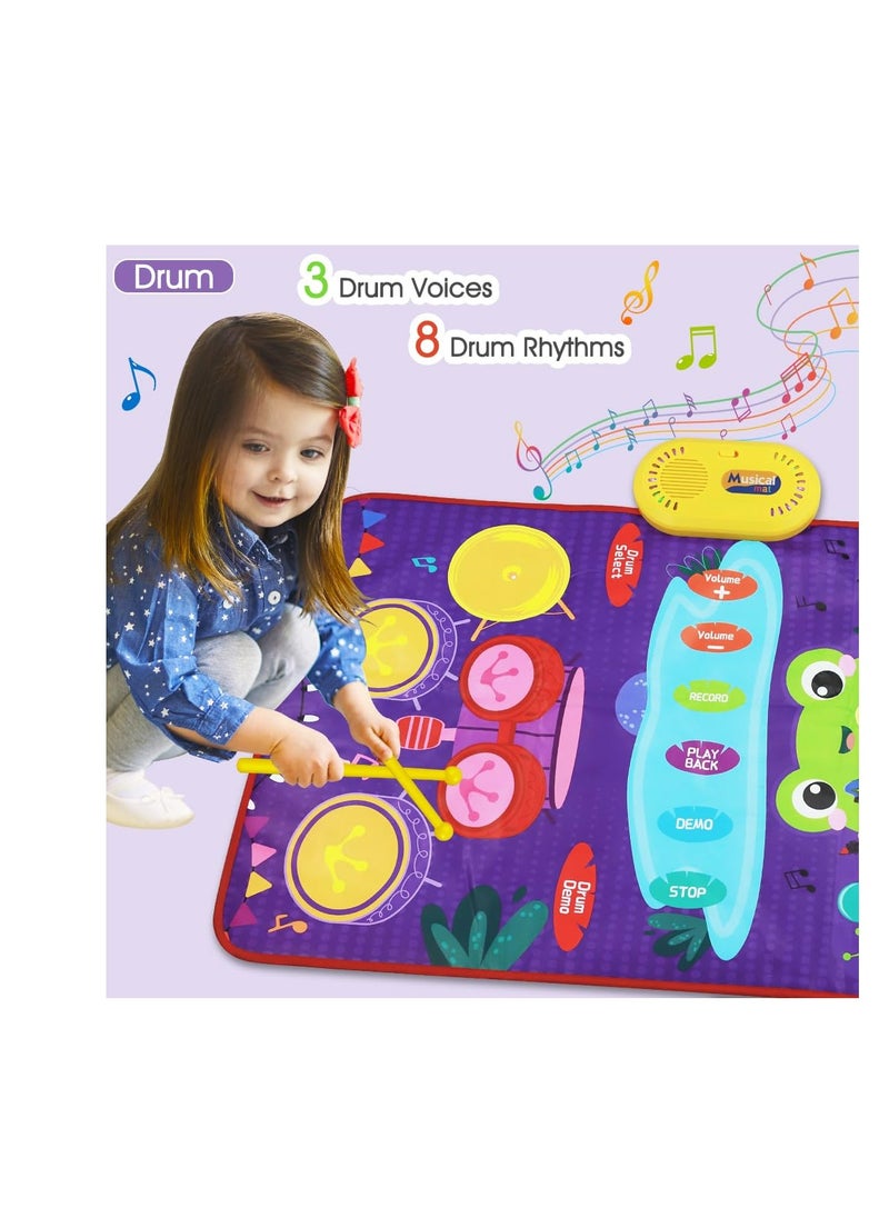 Generic Piano Activity Gym Play Mat,Musical Mat for Boys Girls Gift, Baby Toys 2-in-1 Toddler Musical Toys Piano Keyboard Drum Mat with 2 Sticks, Early Education Learning Floor Blanket for 1 2 3 4 5 Year Old Kids Birthday Present  - Image 4