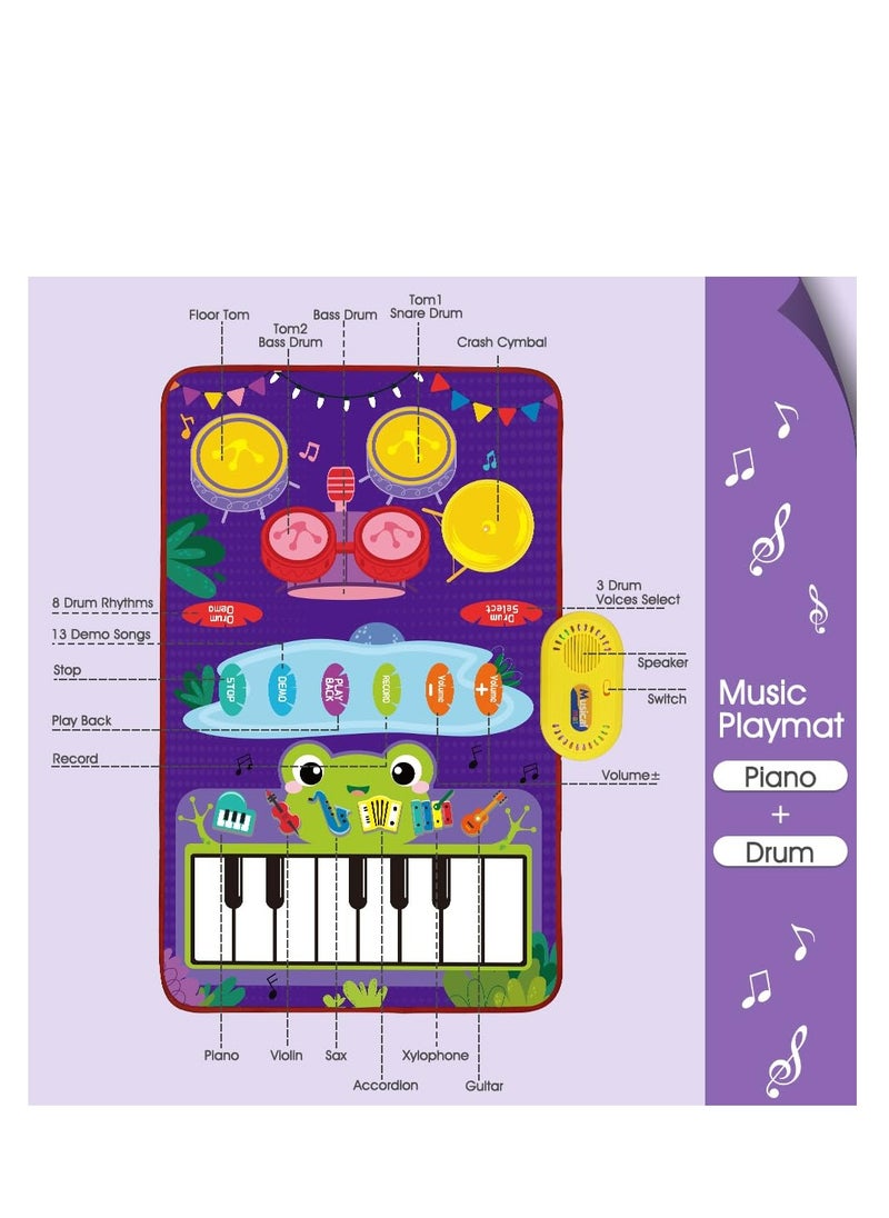 Generic Piano Activity Gym Play Mat,Musical Mat for Boys Girls Gift, Baby Toys 2-in-1 Toddler Musical Toys Piano Keyboard Drum Mat with 2 Sticks, Early Education Learning Floor Blanket for 1 2 3 4 5 Year Old Kids Birthday Present  - Image 2