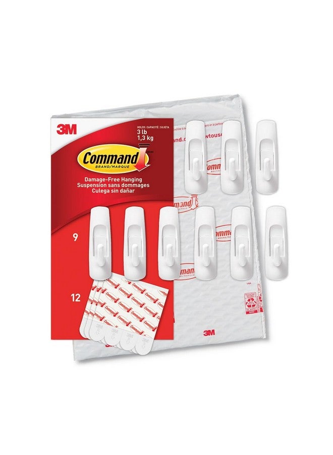 كوماند خطافات Command متوسطة الحجم، خطافات حائط معلقة مقاومة للتلف مع شرائط لاصقة، خطافات حائط بدون أدوات لتعليق الأغراض التنظيمية في أماكن المعيشة، 9 خطافات بيضاء و12 شريط Command - Image 1