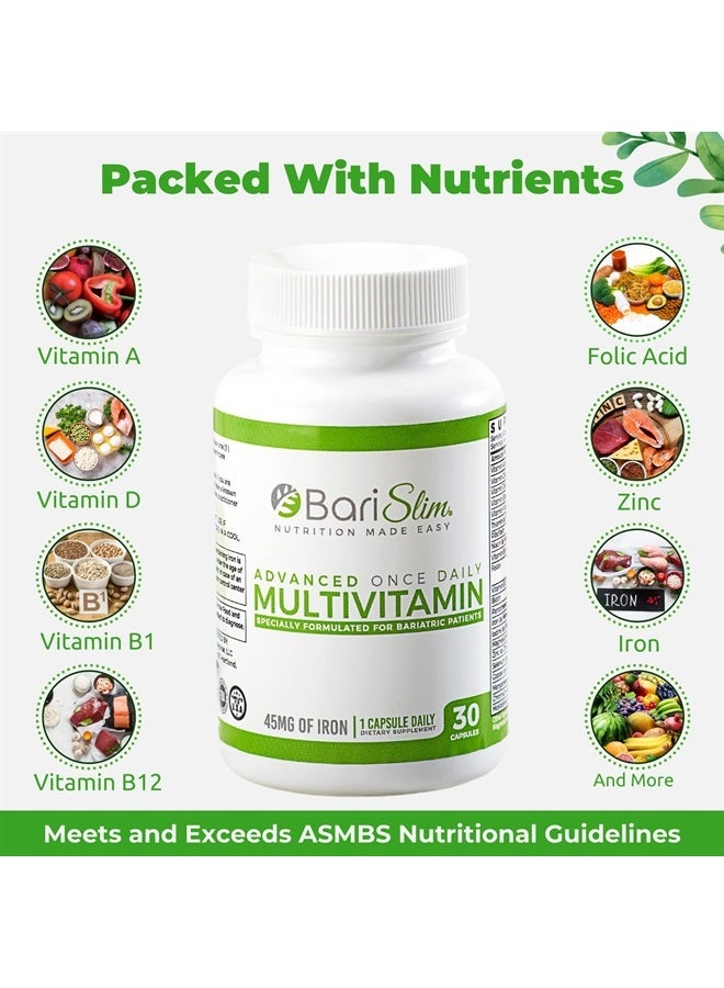 Bari Slim كبسولة متعددة الفيتامينات المتقدمة مرة واحدة يوميًا لجراحة السمنة - 45 ملغ من الحديد - فيتامين للسمنة بعد جراحة السمنة بما في ذلك تحويل مسار المعدة وكمّ المعدة - سهل الهضم | 30 حصة - Image 5