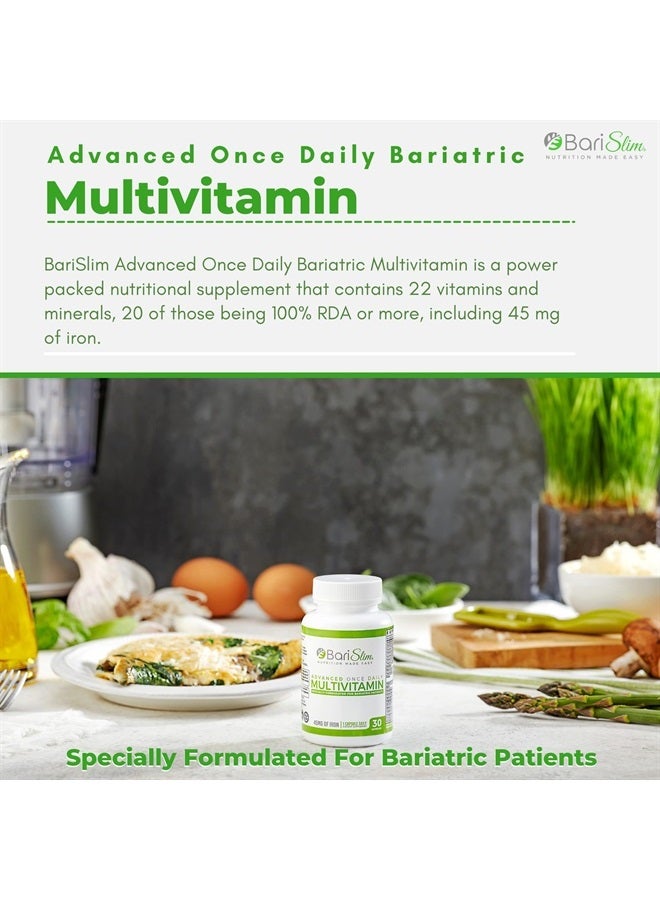 Bari Slim كبسولة متعددة الفيتامينات المتقدمة مرة واحدة يوميًا لجراحة السمنة - 45 ملغ من الحديد - فيتامين للسمنة بعد جراحة السمنة بما في ذلك تحويل مسار المعدة وكمّ المعدة - سهل الهضم | 30 حصة - Image 3