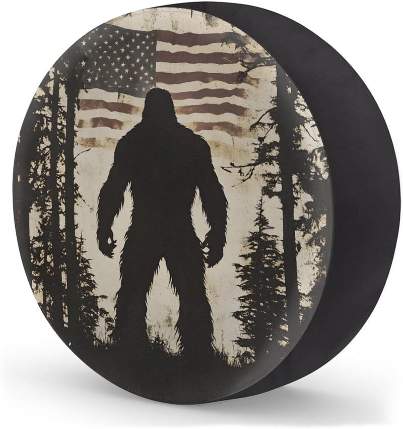 cfpolar Spare Tire Cover for RV Trailer,American Flag Bigfoot Waterproof Sun Leather Wheel Cover,Camper Spare Tire Covers Fit for Jeep Travel Trailer SUV Truck Accessories (14 in for Diameter 25” - 27”),F-1 - Image 2