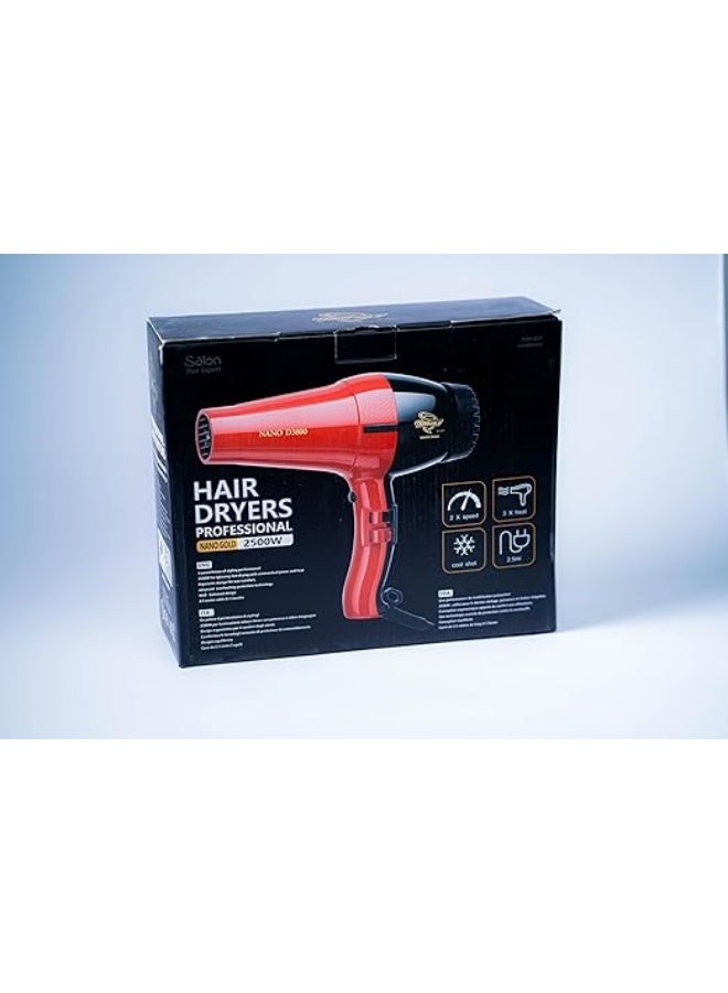 مجفف شعر نانو جولد 2500 وات هواء بارد وساخن لتجفيف وفرد الشعر سريعاً سلك دوار 360 درجة بطول 2 متر تصميم احترافي - صناعة كورية - Image 5