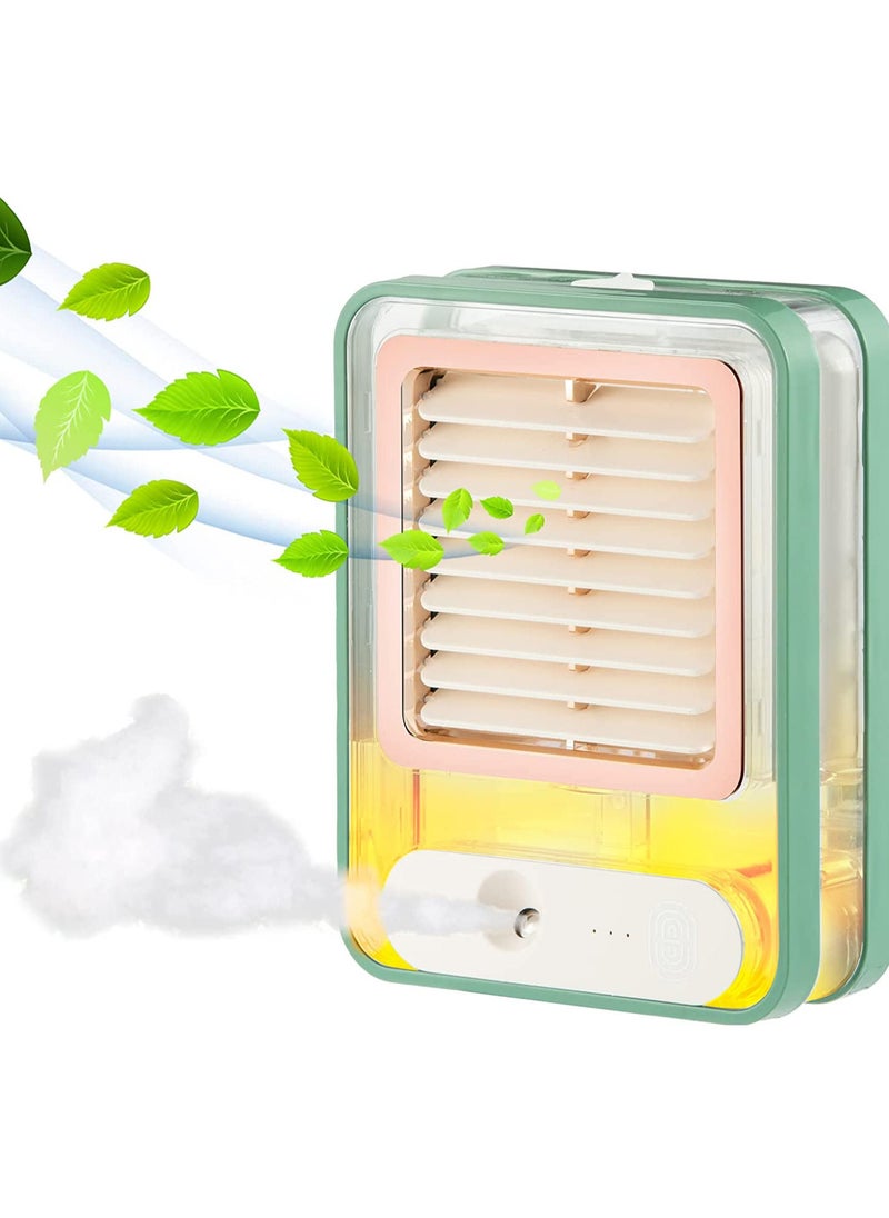 Generic - Mini fan with mist sprayer, LED night light and breeze, touch screen, 3 speed levels, USB rechargeable, quiet and portable cooling fan for office, table and camping - green - Image 1