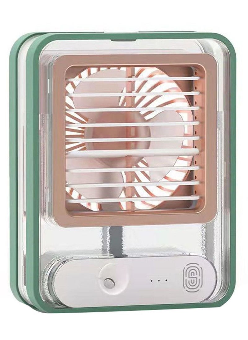 Generic - Mini fan with mist sprayer, LED night light and breeze, touch screen, 3 speed levels, USB rechargeable, quiet and portable cooling fan for office, table and camping - green - Image 1