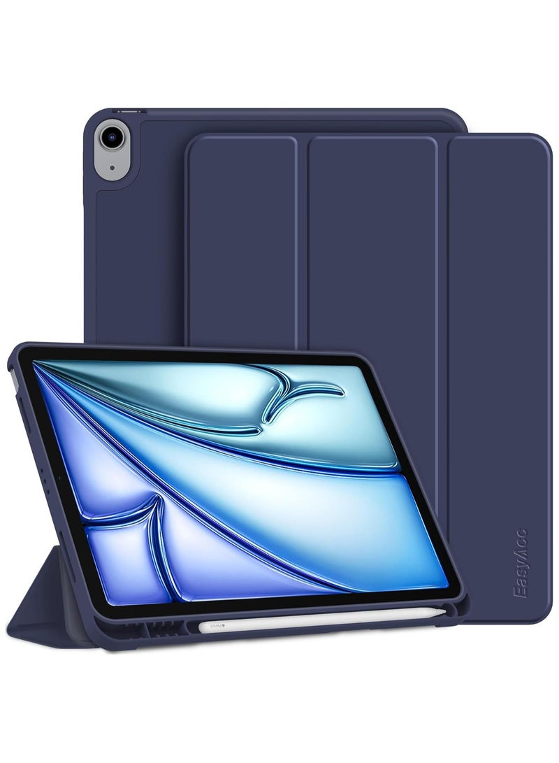 كفر حماية لجهاز ايباد AIR 4 10.9 بوصة  مع حامل(2022/2020) مع حامل  قلم ذكي ،غطاء ذكي رفيع بمسند اغلاق/تشغيل الشاشة تلقائي ومعرف اللمس ، حافظة شفافة مع إيقاظ / نوم تلقائي ، أزرق داكن - Image 1