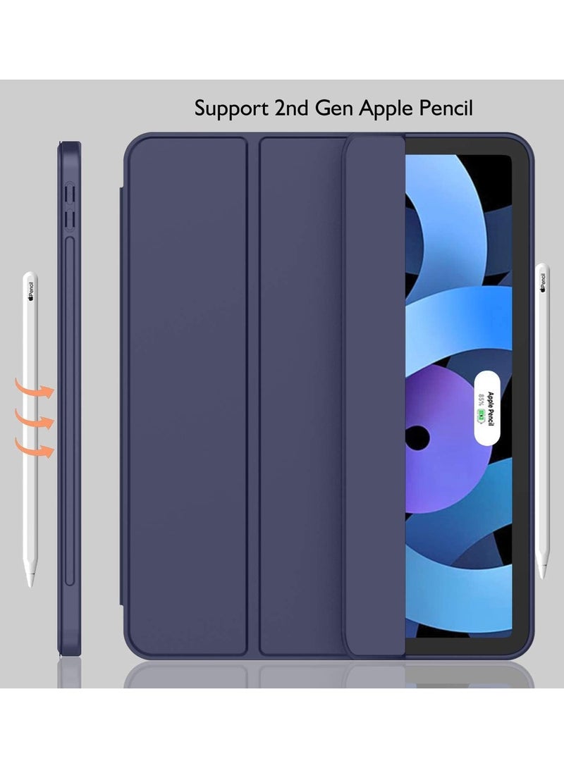 كفر حماية لجهاز ايباد AIR 4 10.9 بوصة  مع حامل(2022/2020) مع حامل  قلم ذكي ،غطاء ذكي رفيع بمسند اغلاق/تشغيل الشاشة تلقائي ومعرف اللمس ، حافظة شفافة مع إيقاظ / نوم تلقائي ، أزرق داكن - Image 2