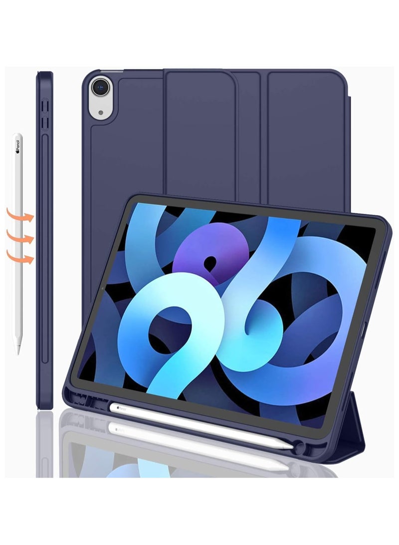 كفر حماية لجهاز ايباد AIR 4 10.9 بوصة  مع حامل(2022/2020) مع حامل  قلم ذكي ،غطاء ذكي رفيع بمسند اغلاق/تشغيل الشاشة تلقائي ومعرف اللمس ، حافظة شفافة مع إيقاظ / نوم تلقائي ، أزرق داكن - Image 5