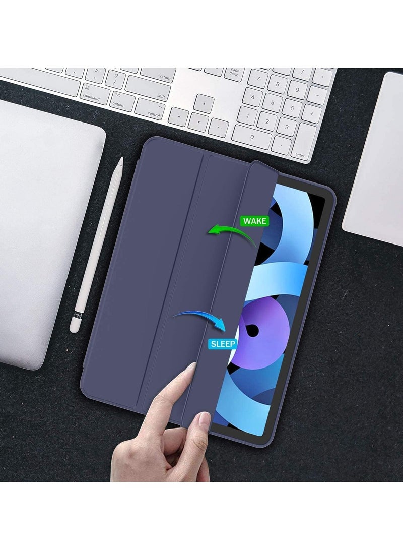 كفر حماية لجهاز ايباد AIR 4 10.9 بوصة  مع حامل(2022/2020) مع حامل  قلم ذكي ،غطاء ذكي رفيع بمسند اغلاق/تشغيل الشاشة تلقائي ومعرف اللمس ، حافظة شفافة مع إيقاظ / نوم تلقائي ، أزرق داكن - Image 3