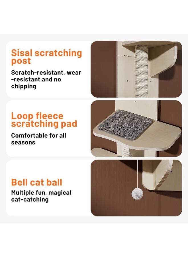 Vissmarta Wall-Mounted Cat Tree, 4-Tier Climbing Tower with Scratching Post, Beige Cat-Face Design - Image 2