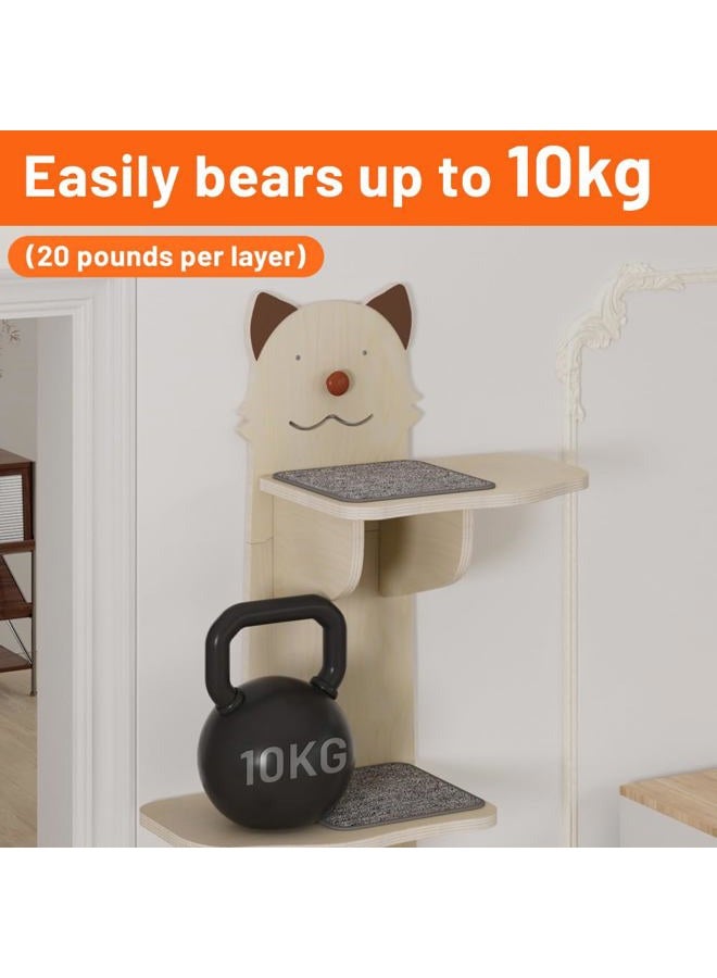 Vissmarta Wall-Mounted Cat Tree, 4-Tier Climbing Tower with Scratching Post, Beige Cat-Face Design - Image 3