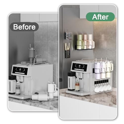 Aufworld Magnetic Cup Holder for Fridge, Aufworld Tumbler Organizer with 8-Hook Rack, Fits 20/30/40 oz Stanley Cups, Accessory Storage with Lid & Straw Holder, Water Bottle Organizer for Kitchen Refrigerator - Image 3